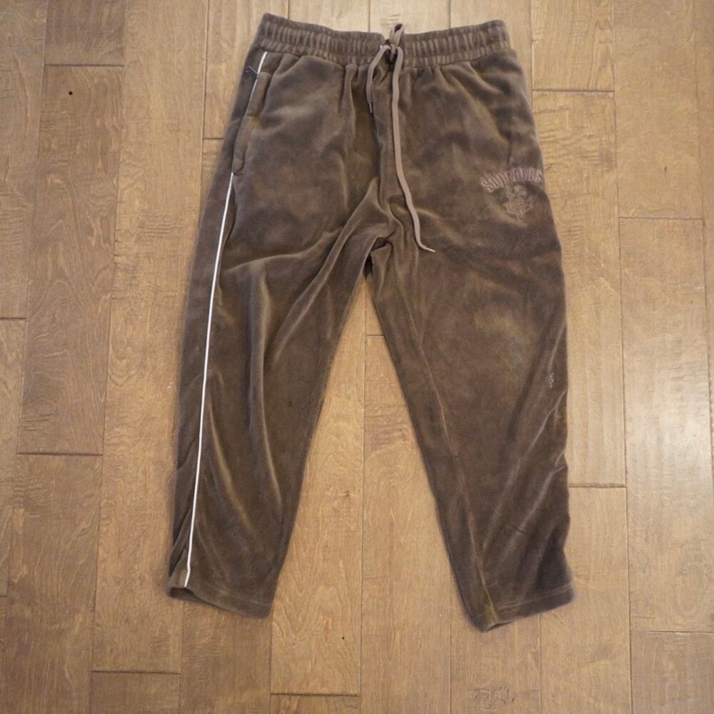 Sopranos Straight Leg Drawstring Velour Pants Brown Mens Size Medium